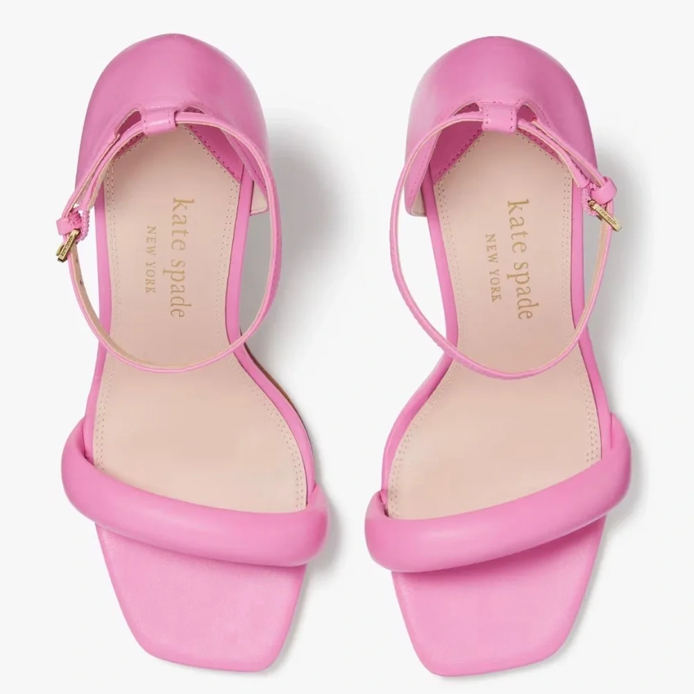 Kate Spade Melrose Ankle Strap Pumps Stiletto Heel Pink Leather Sandals 7.5